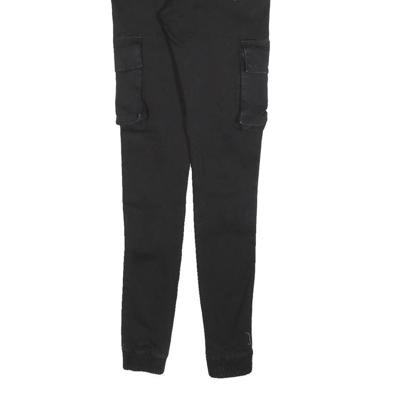 GIANNI KAVANAGH Mens Cotton Blend Black Slim Cargo Trousers W30 L32 Drawstring