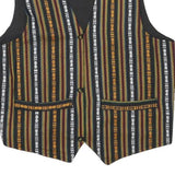 Mens Black & Multi Stripe Cotton Blend Woven Sleeveless Button Jacket S Regular