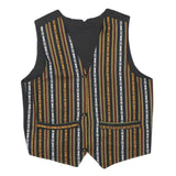 Mens Black & Multi Stripe Cotton Blend Woven Sleeveless Button Jacket S Regular