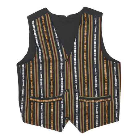 Mens Black & Multi Stripe Cotton Blend Woven Sleeveless Button Jacket S Regular