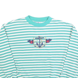 SPORTS ACCENT Womens Blue & White Striped Crew Neck M Nautical Anchor Sweatshirt