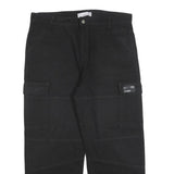 SI4 Mens Cotton Black Regular Fit Straight Leg Trousers W36 L26 Cargo Pocket Zip