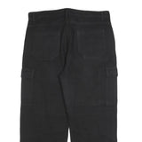 SI4 Mens Cotton Black Regular Fit Straight Leg Trousers W36 L26 Cargo Pocket Zip