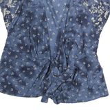 GAP Womens Blue Floral Printed Tie Front Top Short Sleeve V-Neck S Casual