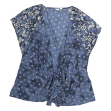 GAP Womens Blue Floral Printed Tie Front Top Short Sleeve V-Neck S Casual