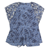 GAP Womens Blue Floral Printed Tie Front Top Short Sleeve V-Neck S Casual