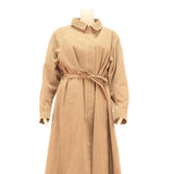 Womens Beige Button Jacket M Cotton Blend Plain Belted Classic Casual Outerwear