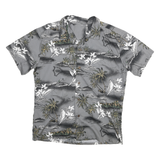 Mens Grey Hawaiian Cotton Blend Shirt M Tropical Print Casual Summer