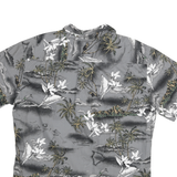 Mens Grey Hawaiian Cotton Blend Shirt M Tropical Print Casual Summer