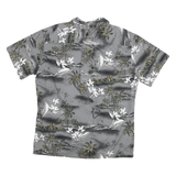 Mens Grey Hawaiian Cotton Blend Shirt M Tropical Print Casual Summer