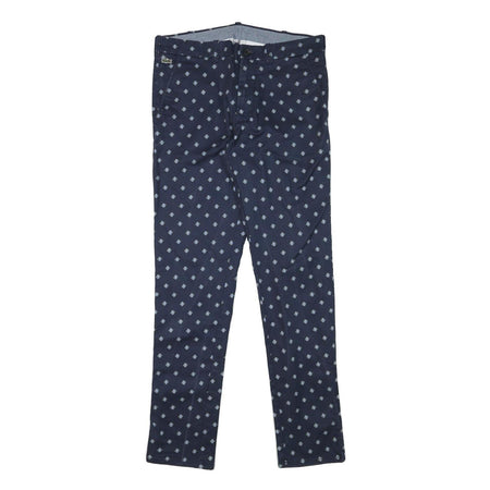 LACOSTE Mens Cotton Blend Navy Blue Slim Tapered Trousers W32 L32 Printed Logo