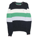 TOMMY HILFIGER Mens Navy White Green Blue Patterned Crew Neck Basic Knit L