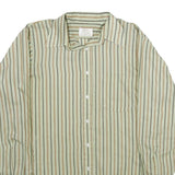 ARROW Mens Green & Brown Striped Shirt L Long Sleeve Button Collar Polyester