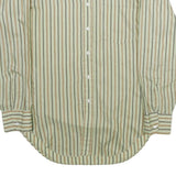 ARROW Mens Green & Brown Striped Shirt L Long Sleeve Button Collar Polyester