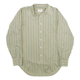 ARROW Mens Green & Brown Striped Shirt L Long Sleeve Button Collar Polyester