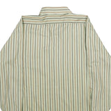ARROW Mens Green & Brown Striped Shirt L Long Sleeve Button Collar Polyester