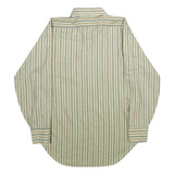 ARROW Mens Green & Brown Striped Shirt L Long Sleeve Button Collar Polyester