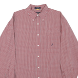NAUTICA Mens Red & White Check Long Sleeve Shirt M Classic Button Down Cotton