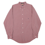 NAUTICA Mens Red & White Check Long Sleeve Shirt M Classic Button Down Cotton