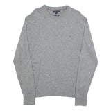 TOMMY HILFIGER Mens Grey Cotton Blend Plain Crew Neck Basic Knit Jumper L Casual