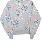 CHAMPION Mens Grey Hoodie S All Over Print Cotton Blend Pullover Casual