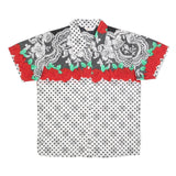 LADYS FASHION Womens White Black & Red Floral Lace Polka Dot Shirt Short Sleeve