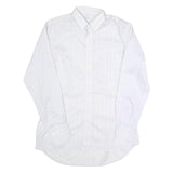 KAUF Mens White & Pale Blue Striped Cotton Blend Shirt L Classic Fit Long Sleeve