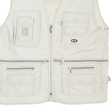 Mens Cream Cotton Blend Outdoor Waistcoat L Sleeveless Zip Pockets Relaxed Fit