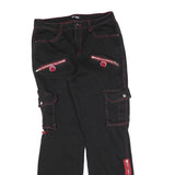 HOTTOPIC Mens Cotton Blend Black & Red Regular Cargo Trousers W30 L32 Stylish