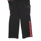 HOTTOPIC Mens Cotton Blend Black & Red Regular Cargo Trousers W30 L32 Stylish