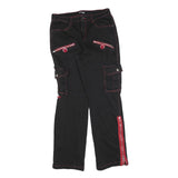 HOTTOPIC Mens Cotton Blend Black & Red Regular Cargo Trousers W30 L32 Stylish