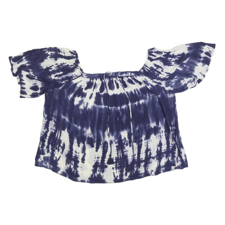 MONSOON Womens Blue & White Printed Bardot Top Short Sleeve Round Neck L