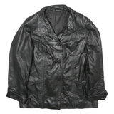 Womens Black Leather Button Jacket L Plain Classic Stylish Comfortable