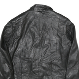 Womens Black Leather Button Jacket L Plain Classic Stylish Comfortable