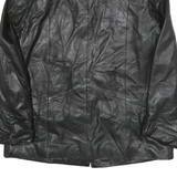 Womens Black Leather Button Jacket L Plain Classic Stylish Comfortable