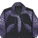 Womens Black & Purple Leopard Print Jacket L Polyester Blend Zip Casual Stylish