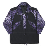 Womens Black & Purple Leopard Print Jacket L Polyester Blend Zip Casual Stylish