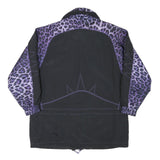 Womens Black & Purple Leopard Print Jacket L Polyester Blend Zip Casual Stylish