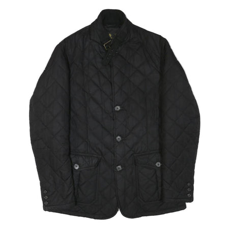 BARBOUR Mens Black Quilted Button Jacket L Polyester Blend Classic Outerwear