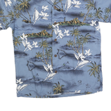 Mens Blue Hawaiian Style Cotton Blend Shirt S Tropical Palm Print Casual Summer