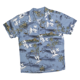 Mens Blue Hawaiian Style Cotton Blend Shirt S Tropical Palm Print Casual Summer