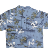 Mens Blue Hawaiian Style Cotton Blend Shirt S Tropical Palm Print Casual Summer