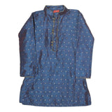 VASTRAMAY Womens Blue Printed Top Long Sleeve Button Neck L Elegant