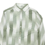 Womens Sage Green & White Striped Shirt Long Sleeve Button Neck S Casual