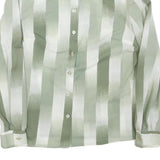Womens Sage Green & White Striped Shirt Long Sleeve Button Neck S Casual