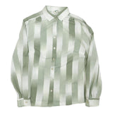 Womens Sage Green & White Striped Shirt Long Sleeve Button Neck S Casual