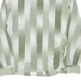 Womens Sage Green & White Striped Shirt Long Sleeve Button Neck S Casual