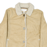 JONES NEW YORK Womens Beige Leather Button Jacket M Shearling Trim Winter