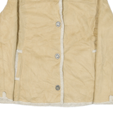 JONES NEW YORK Womens Beige Leather Button Jacket M Shearling Trim Winter