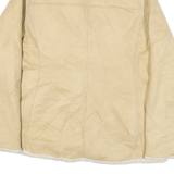 JONES NEW YORK Womens Beige Leather Button Jacket M Shearling Trim Winter